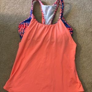 Womens Coral/Blue Tankini Top